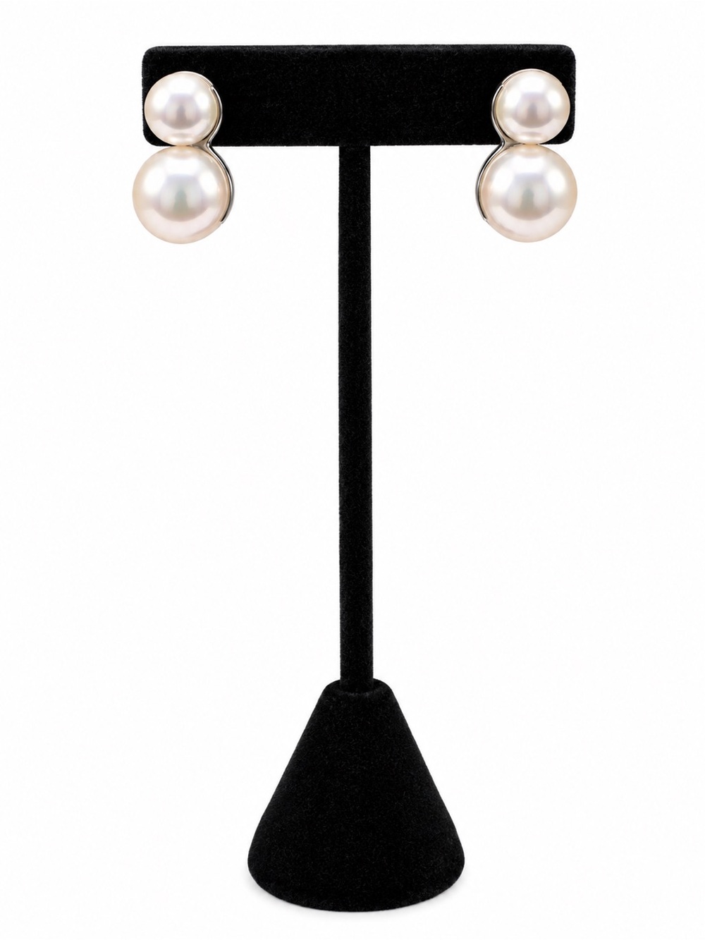 Double Pearl Jacket Earrings Silver Tone Elegant Statement Earrings